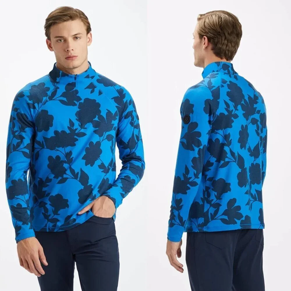 NWT New $155 G/FORE Tonal Floral Luxe Quarter Zip Golf Blue Pullover Size L